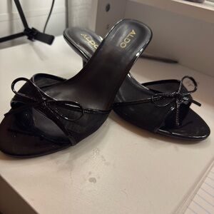 Aldo Black Bow Heeled Sandals